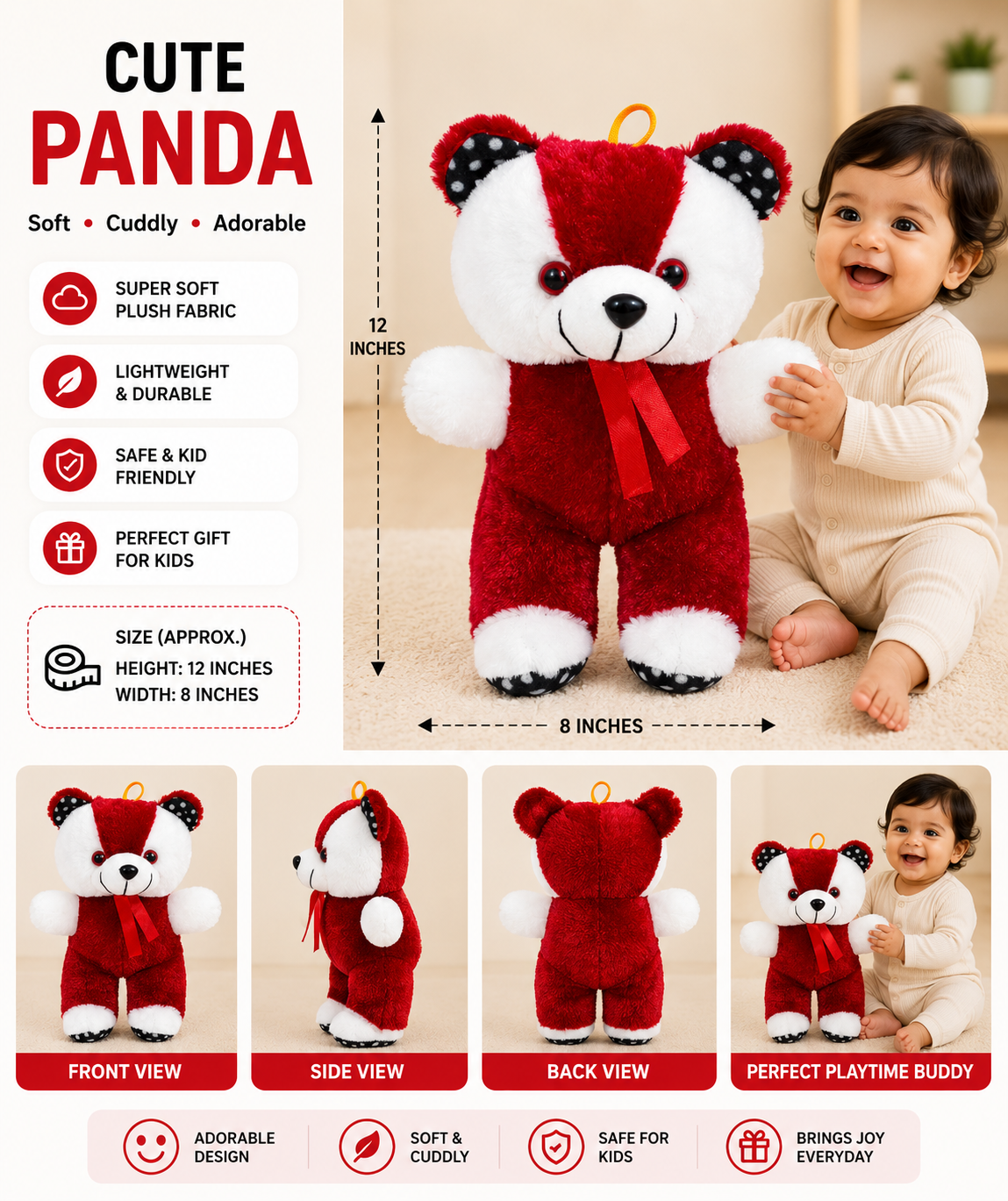 Approx 12 Inch Cute Soft Panda Plush Toy - Image 2