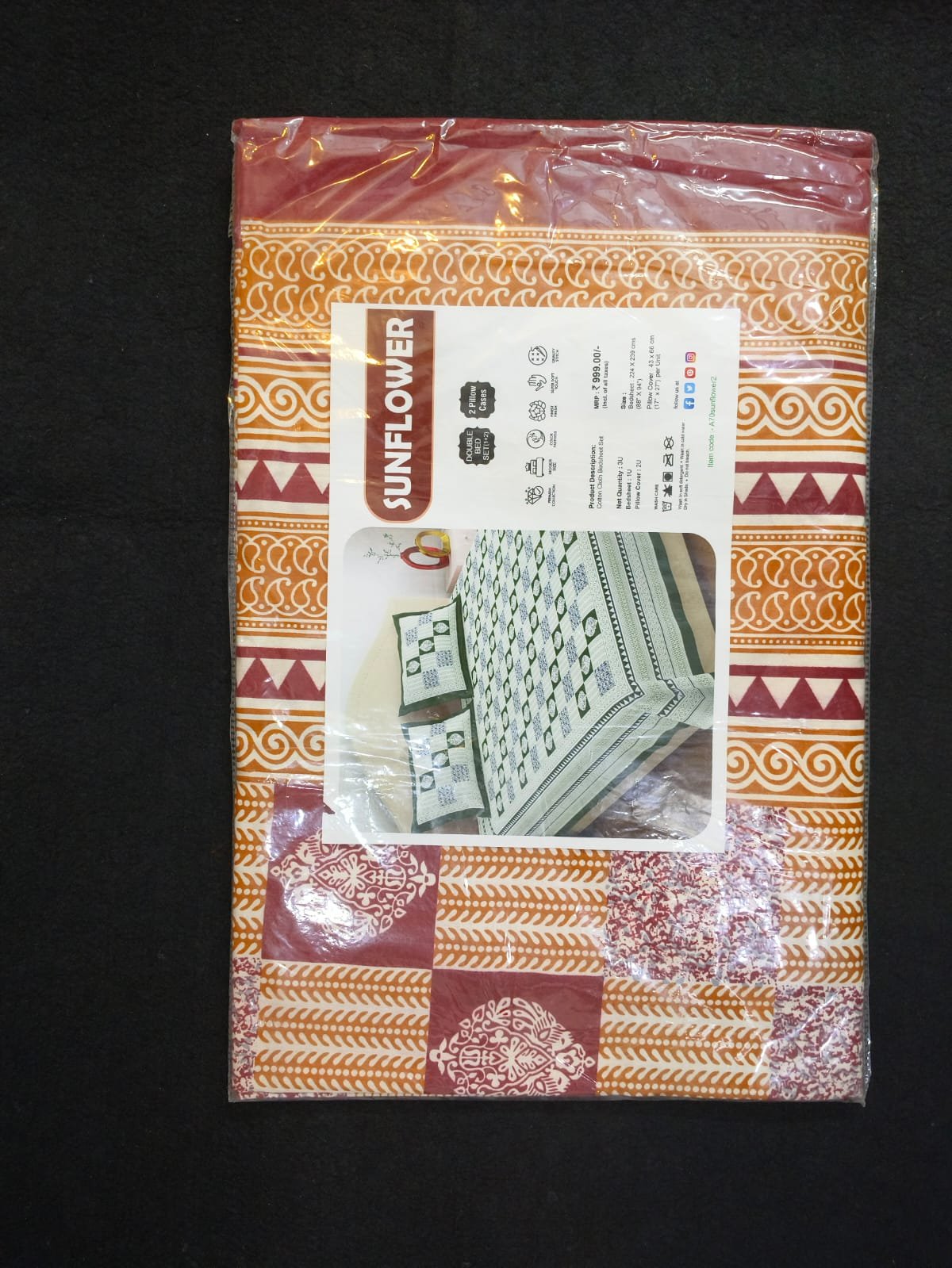Premium Double Bed Bedsheet Set with 2 Pillow Covers (224 x 239 cm) - Image 2